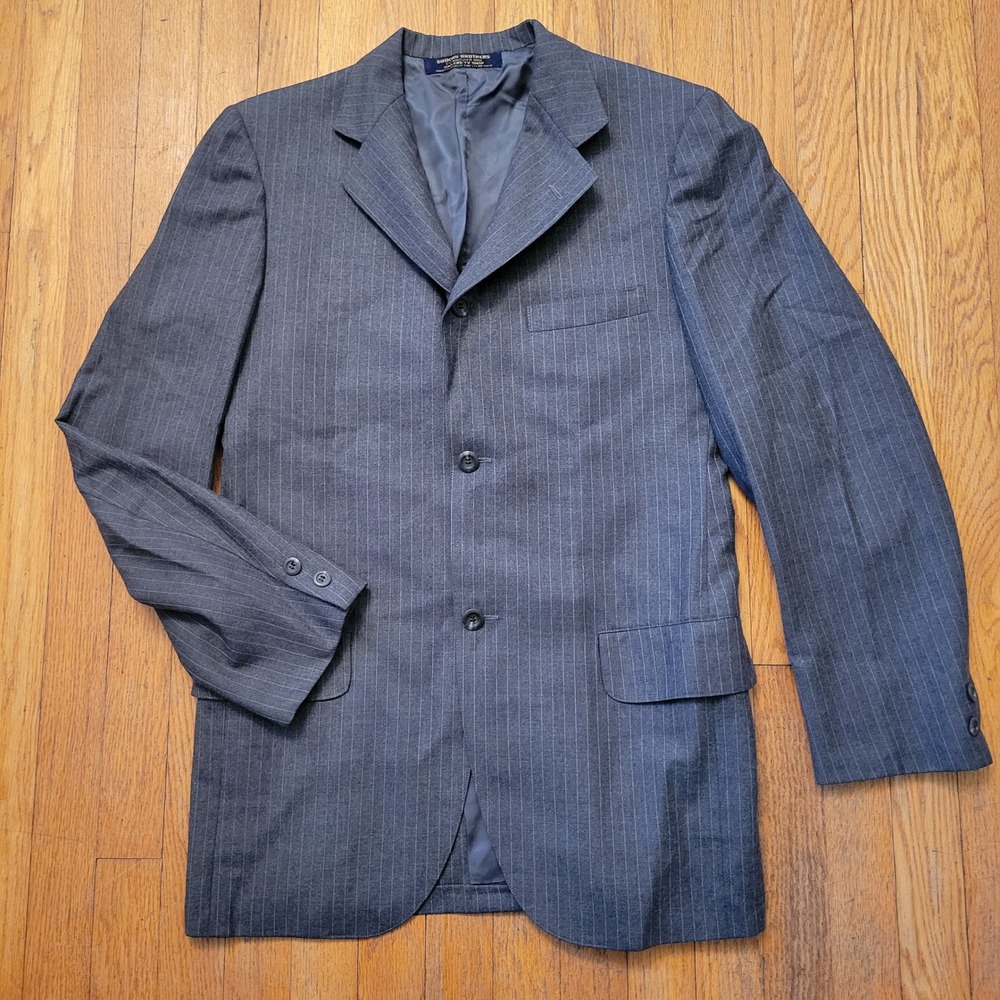 Brooks Brothers 38L Blazer Gray Chalk Stripe Wool 3 Button‎ Preppy 1818 USA